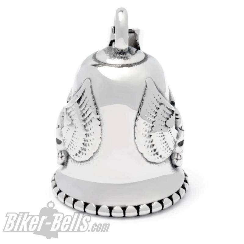 Totenkopf mit Flügel Biker-Bell aus Edelstahl Winged Skull Ride Bell Glücksglocke